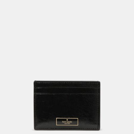 Kate Spade Outlet Bridget Crinkle Patent Small Slim Card Holder - Preorder — Black