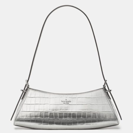 Kate Spade Outlet Frankie Metallic Croc Embossed Small East West Shoulder - Preorder — Silver