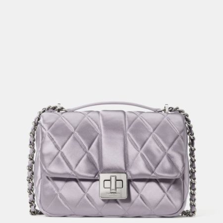 Kate Spade Outlet Carey Quilted Satin Small Flap Crossbody - Preorder — Gravel Grey