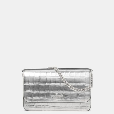 Kate Spade Outlet Madison Croc Embossed Willow Mini Flap Crossbody - Preorder — Silver