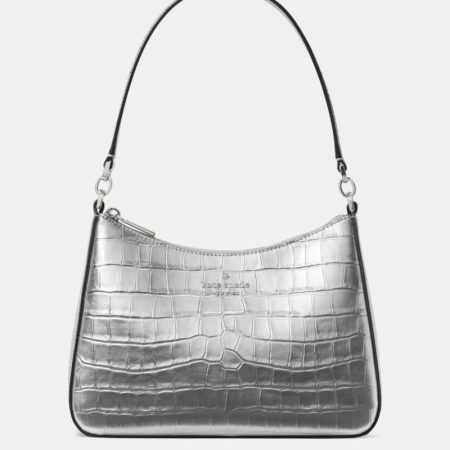 Kate Spade Outlet Margot Metallic Croc Embossed Convertible Shoulder Bag - Preorder — Silver