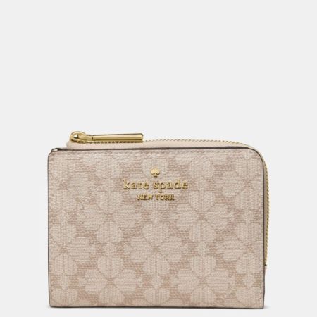 Kate Spade Outlet Spade Flower Small L-zip Wallet - Preorder — Dark Beige Moon Dust