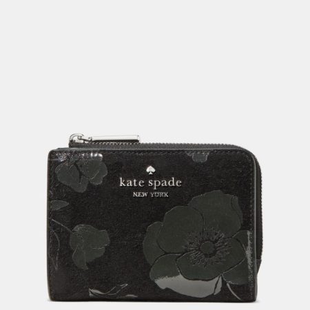 Kate Spade Outlet Floral Suede Small L-zip Wallet - Preorder — Black