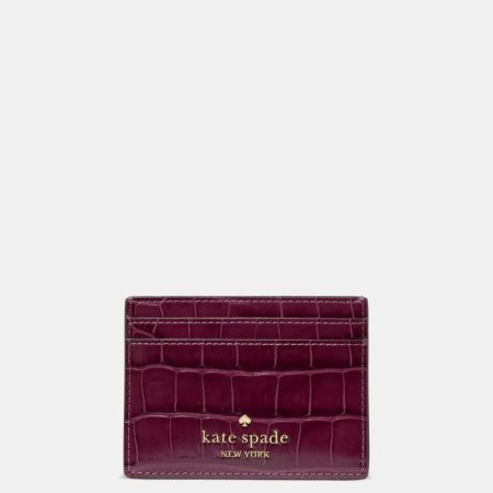 Kate Spade Outlet Croc Embossed Small Slim Card Holder - Preorder — Deep Cherry