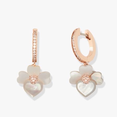 Kate Spade Outlet Precious Pansy Pavé Drop Mini Hoops - Preorder — Cream Multi/Rose Gold