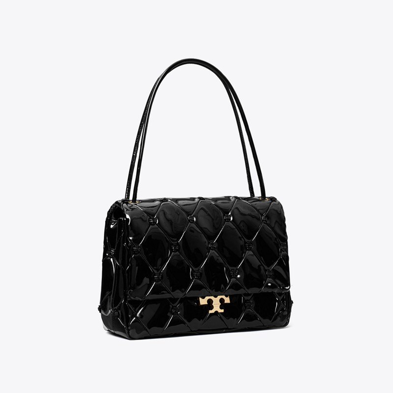 Tory Burch Kira Chevron black leather shoulder bag gold hardware
