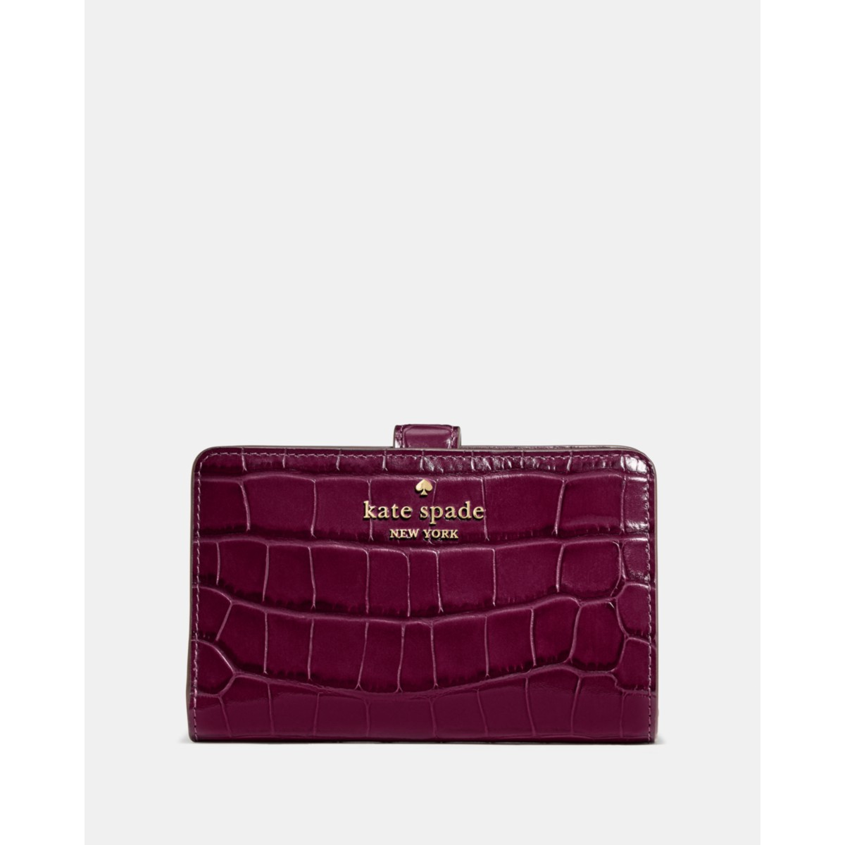 Kate Spade Croc Embossed Medium Bifold Wallet - Preorder — Deep Cherry