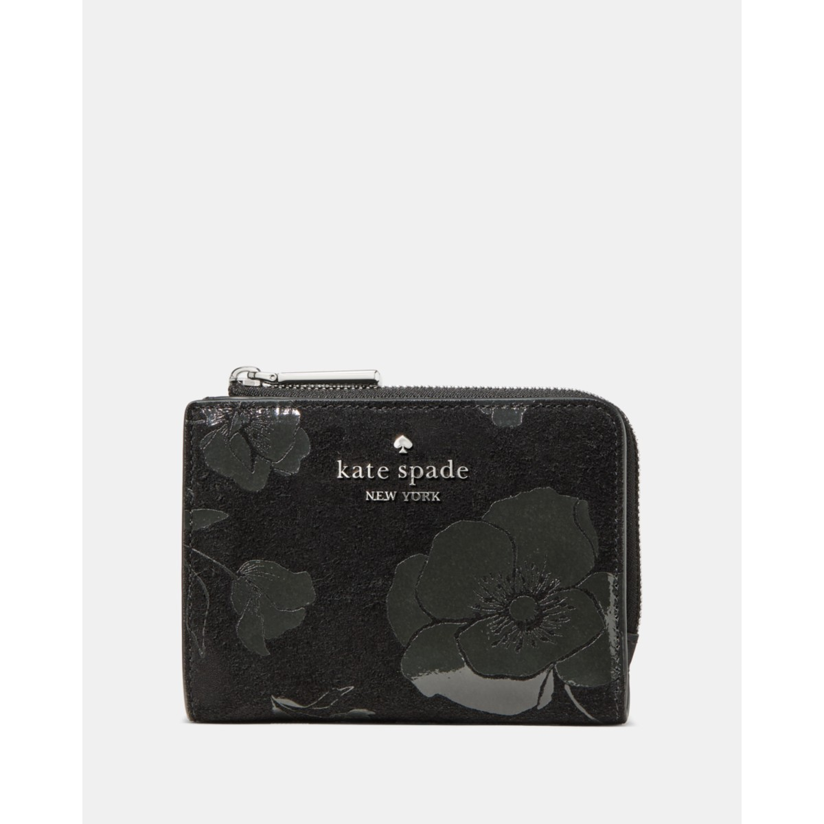 Kate Spade Floral Suede Small L-zip Wallet - Preorder — Black