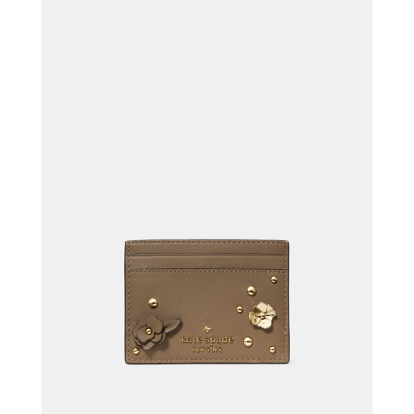 Kate Spade Smooth Embellishment Small Slim Card Holder - Preorder — Driftwood