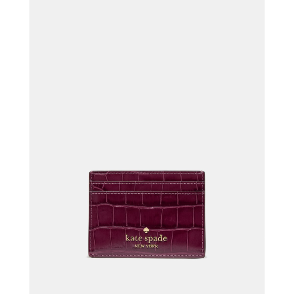 Kate Spade Croc Embossed Small Slim Card Holder - Preorder — Deep Cherry