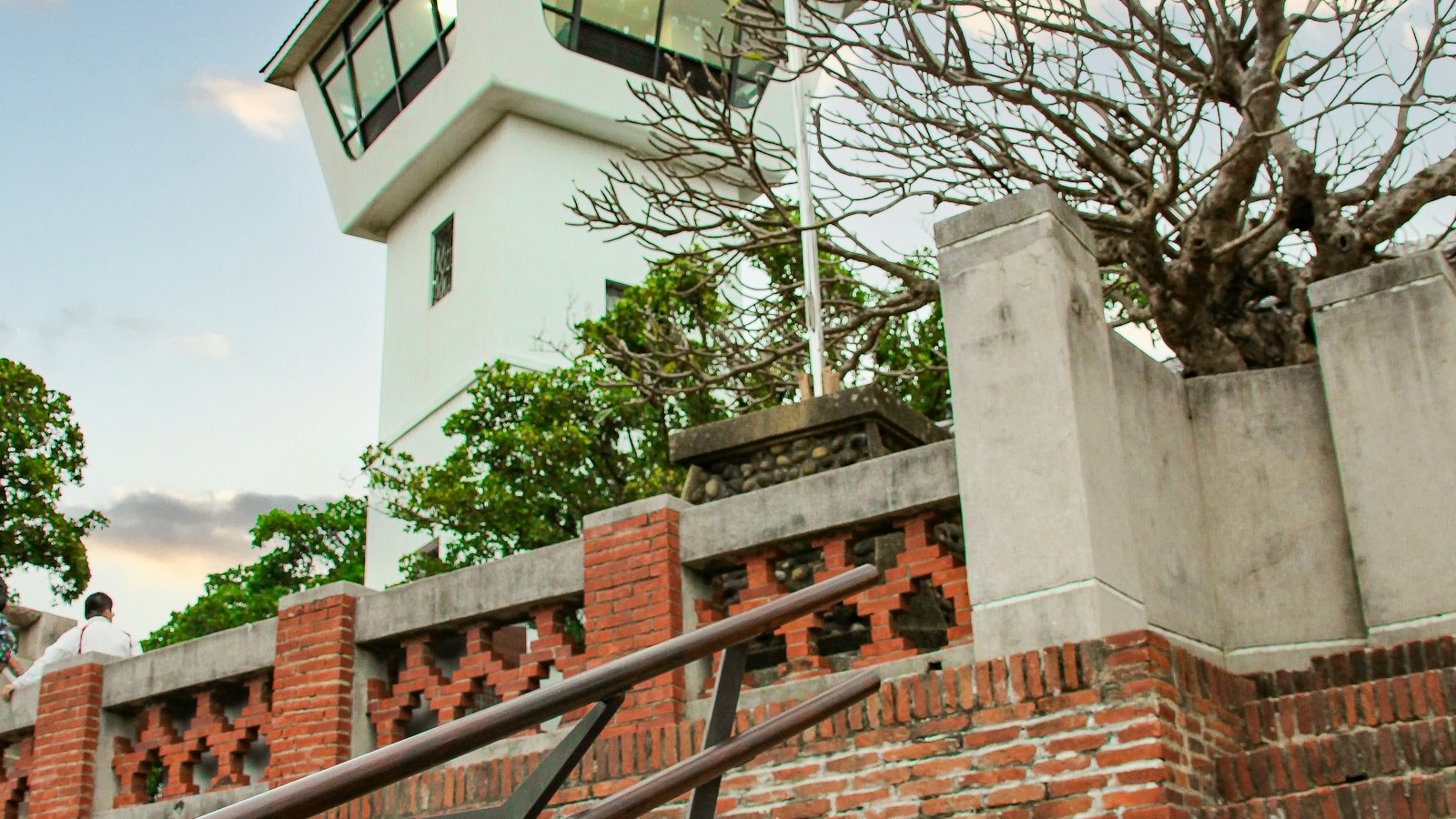 Anping Old Fort's brick staircase and lookout tower at dusk in Tainan