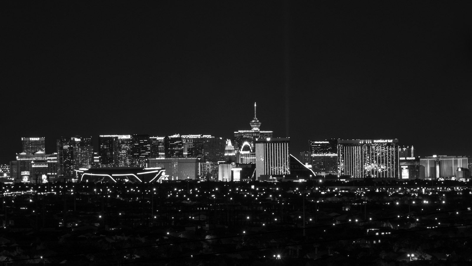 The Las Vegas Strip skyline glittering against a dark desert sky at night
