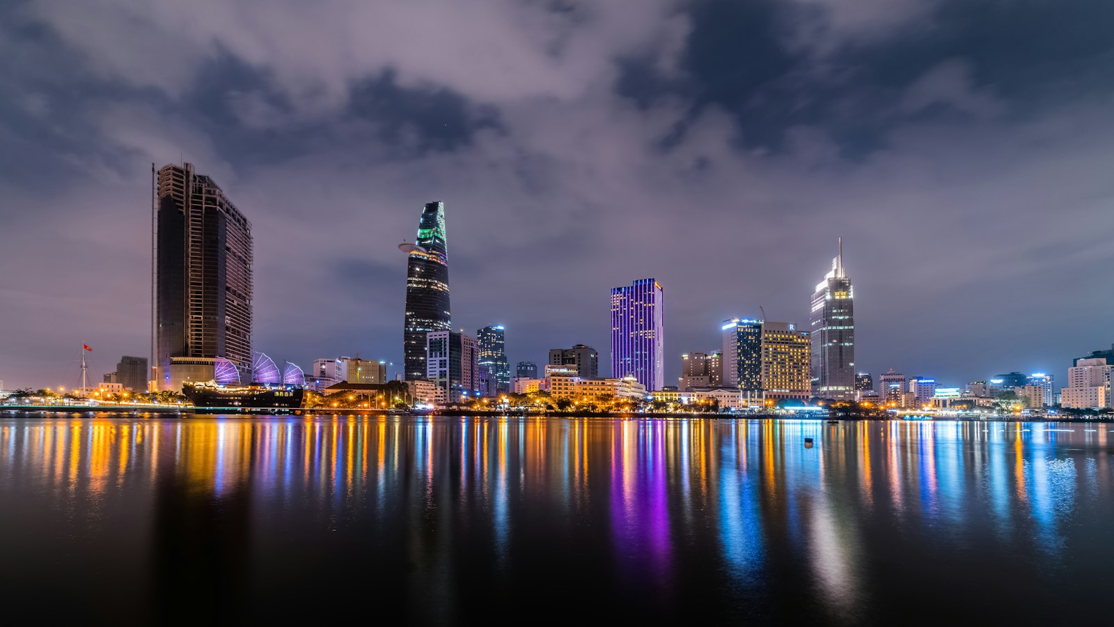 Saigon River skyline at night, Ho Chi Minh City