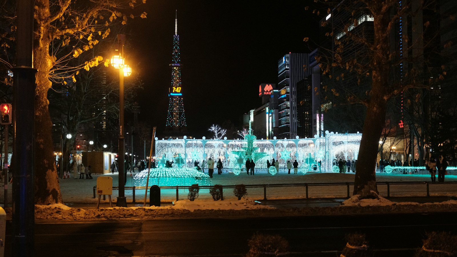 Odori Park winter illumination with the Sapporo TV Tower